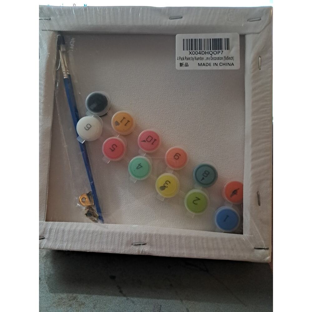 Unbranded 4 Pack Of Paint By Numbers Decorations 8x8 With 12 Paints And 2...